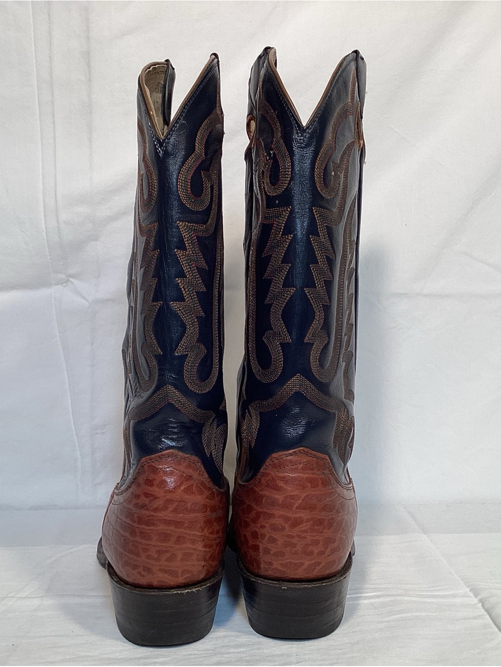 Vintage Justin Boots Exotic Navy Blue and Brown Men's Western Boots Style 2271 - Picture 4 of 16